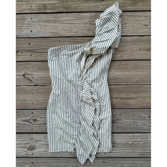 Zara‎ Trafaluc Denim asymmetric Striped Mini dress Women's Raw Hem Sz XS - Picture 4 of 10